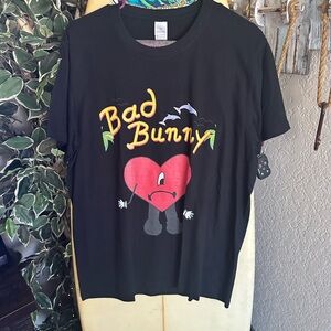 Bad Bunny Graphic Tee - Black with Red Heart